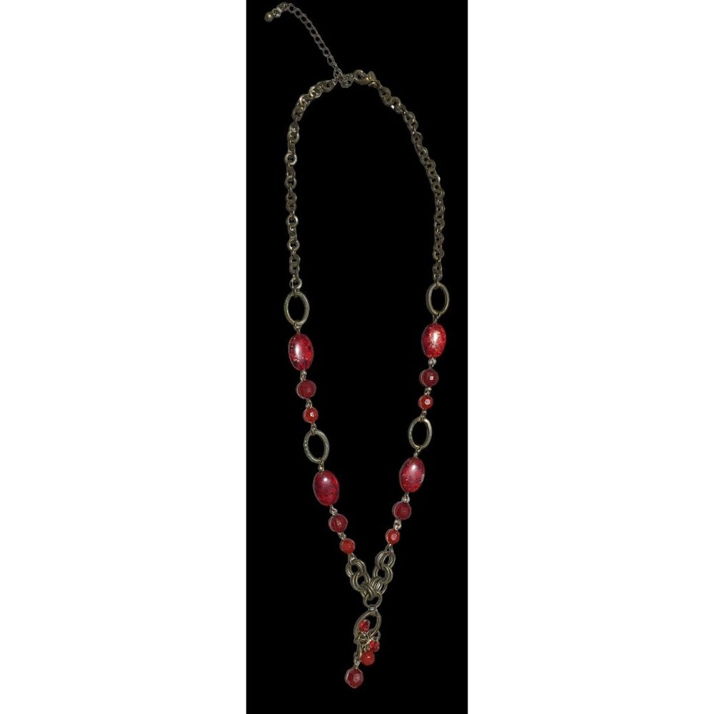 Premier Designs Vintage Red And Gold Beaded Necklace